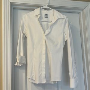 V neck white button down shirt